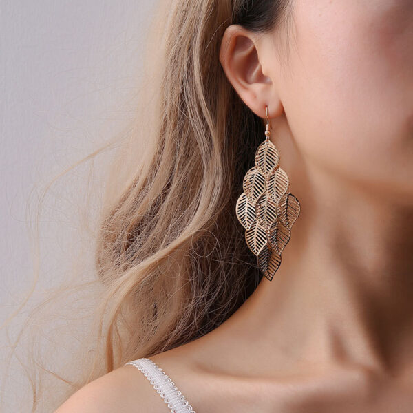9093838929_2130544268 Wholesale Multilayer Hollow Leaf Alloy Earrings
