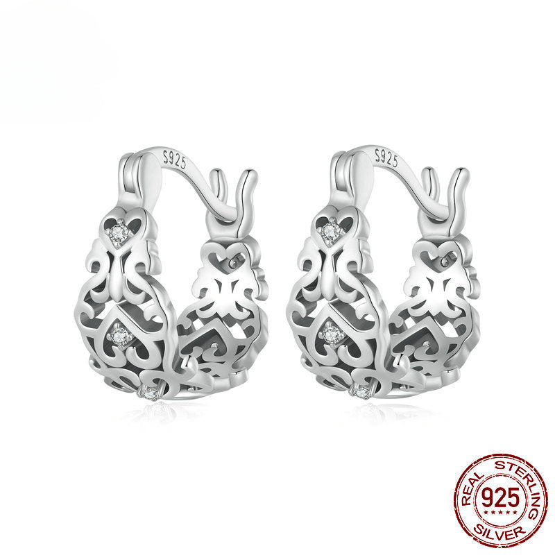 Wholesale 925 Sterling Sier Vintage Pattern Hollow Earrings