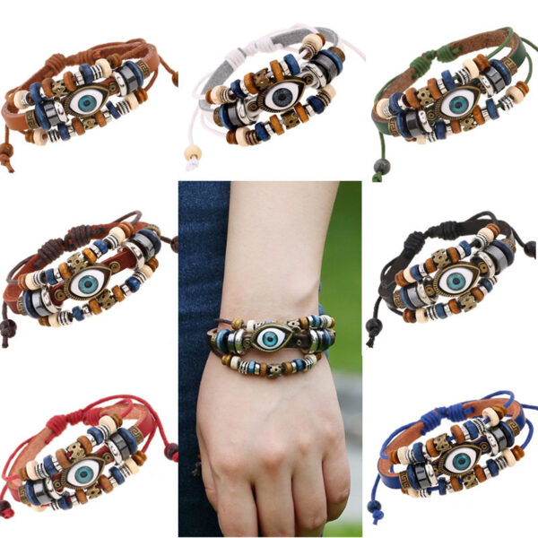 9116544877_999716110 Wholesale Beaded Eyes Adjustable Male and Female Cortex Bracelet