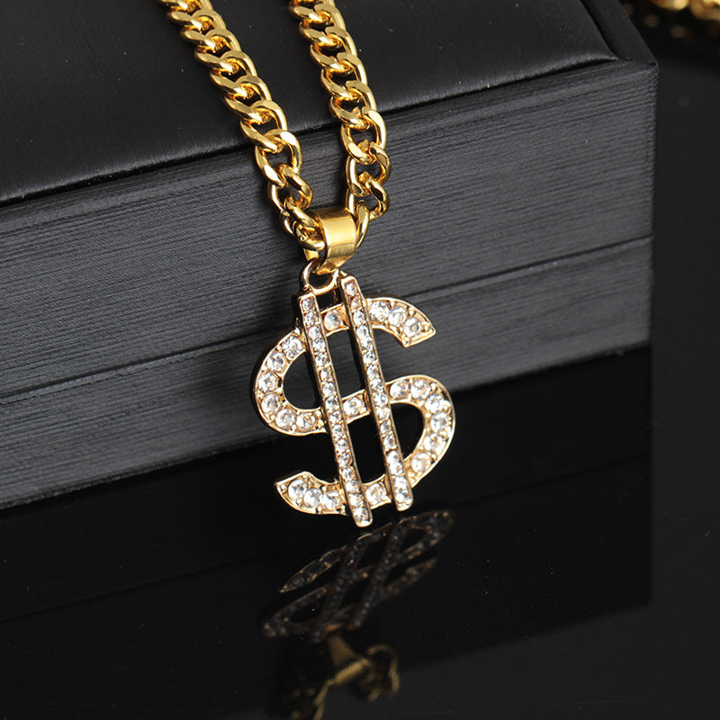 Wholesale Alloy Exaerated Diamond Dollar Sign Clavicle Necklace