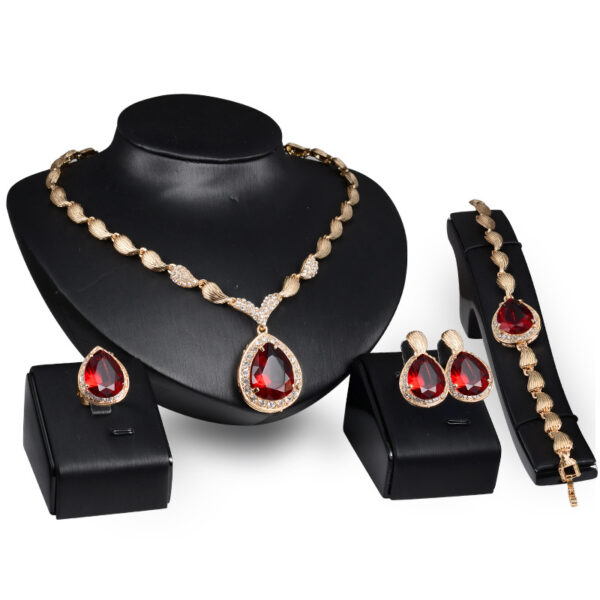 Wholesale Waterdrop Gem Alloy Gold Plated Four-Piece Set Earrings