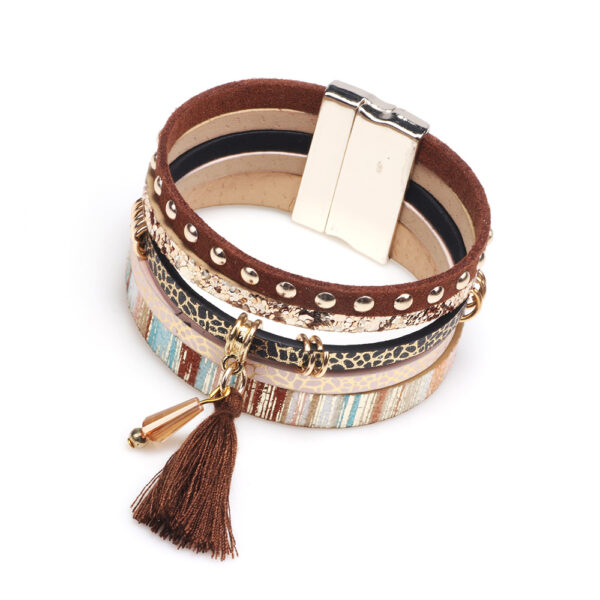 Wholesale Multilayer Tassel Leather Extra Wide Magnetic Closure Bacelet