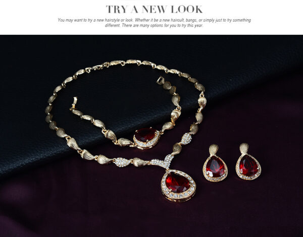 Wholesale Waterdrop Gem Alloy Gold Plated Four-Piece Set Earrings