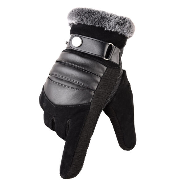 Wholesale Pigskin Men Cycling Warm Winter Thickened Plush Warm Gloves