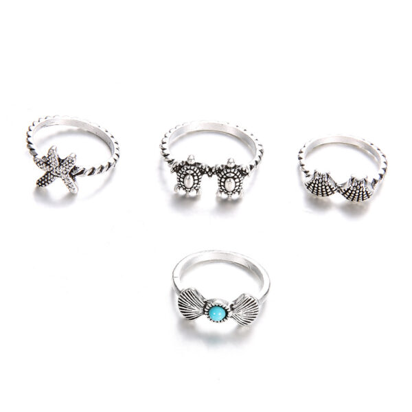 Wholesale Vintage Sea Turtle Starfish Alloy Ring Set of Four