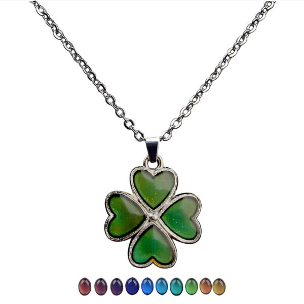 Wholesale Four Leaf Clover Petal Temperature Sensitive Color Changing Pendant Necklaces