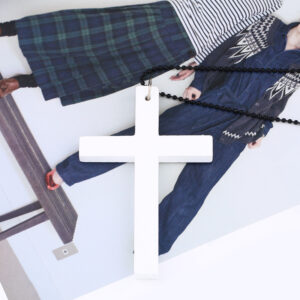 White cross + black bead chain