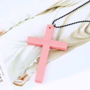 Pink cross + black bead chain