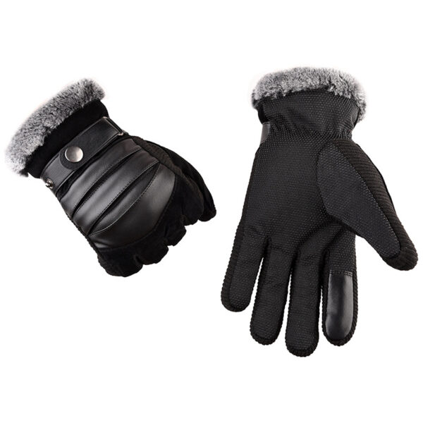 Wholesale Pigskin Men Cycling Warm Winter Thickened Plush Warm Gloves