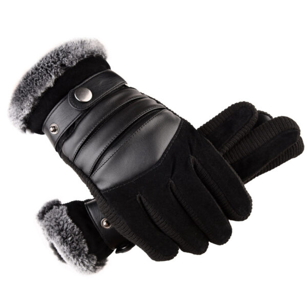 Wholesale Pigskin Men Cycling Warm Winter Thickened Plush Warm Gloves