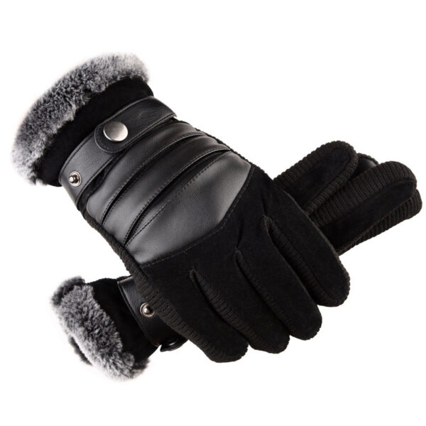 Wholesale Pigskin Men Cycling Warm Winter Thickened Plush Warm Gloves