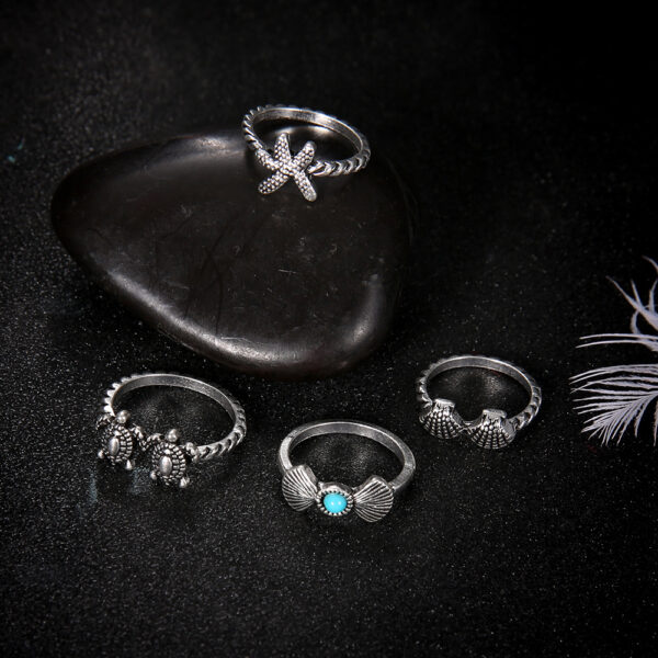 Wholesale Vintage Sea Turtle Starfish Alloy Ring Set of Four
