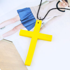 Yellow cross + black bead chain