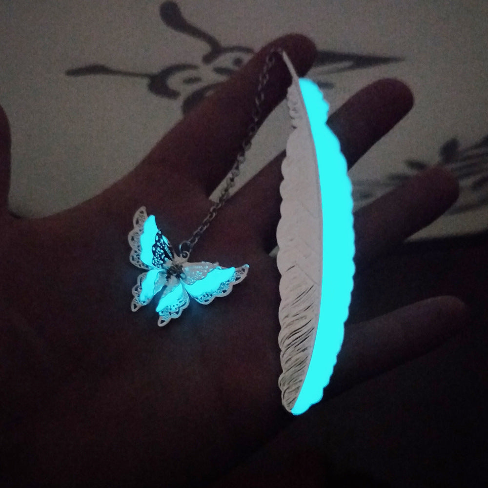 Wholesale Luminous Feather Retro Luminous Butterfly Metal Bookmark