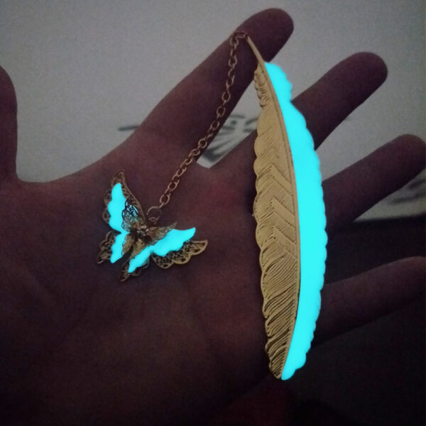 9292546164_370157153 Wholesale Luminous Feather Retro Luminous Butterfly Metal Bookmark