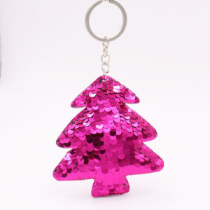 Christmas tree-Rose Red / Sequin Keychain (Silver single ring)
