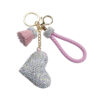 Wholesale Diamond Studded Peach Heart Tassel Leather Keychain