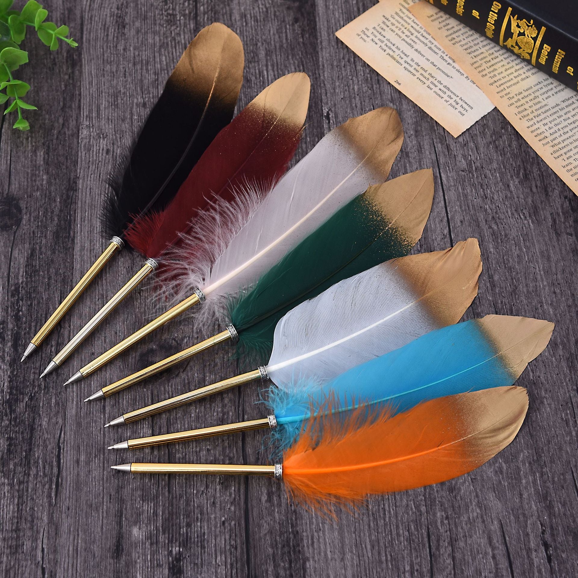 Wholesale Gold Spray Metal Feather Ballint Pen