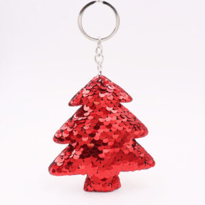 Christmas Tree-Red / Sequin Keychain (Silver single ring)