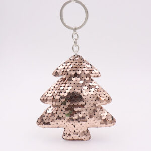 Christmas Tree-Light Gold / Sequin Keychain (Silver single ring)
