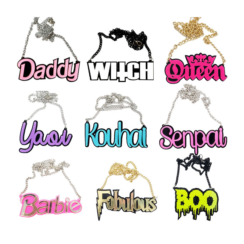Wholesale European and American Dark Black Letter Zombie Boo Witch Witch Hip-Hop Letter Necklace