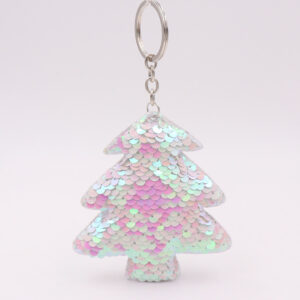Christmas tree-colored white / Sequin Keychain (Silver single ring)