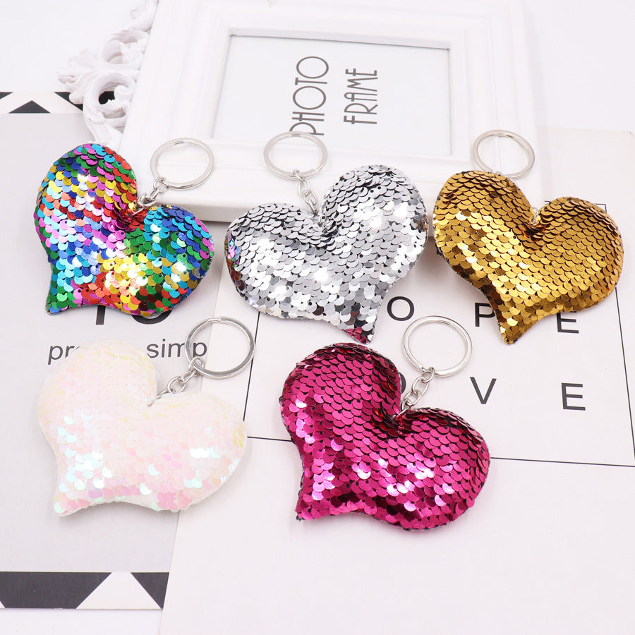 Wholesale Double Sided Reflective Sequin Love Keychain