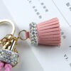 Wholesale Diamond Studded Peach Heart Tassel Leather Keychain