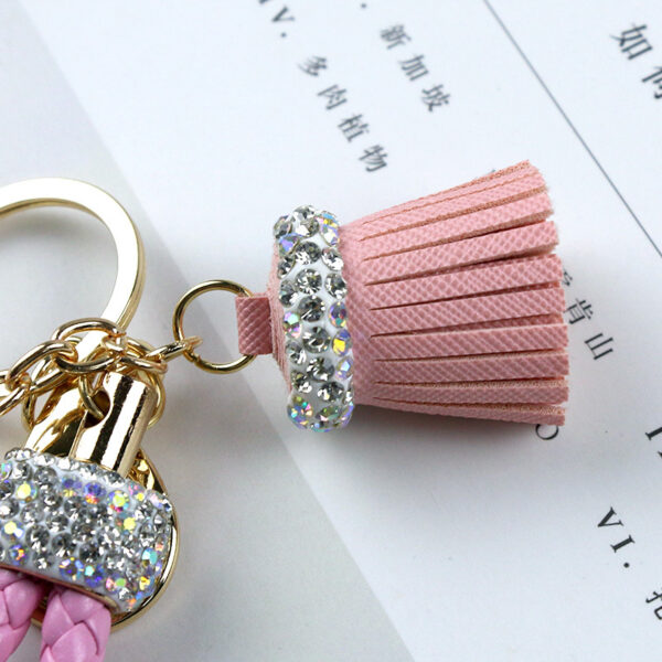Wholesale Diamond Studded Peach Heart Tassel Leather Keychain
