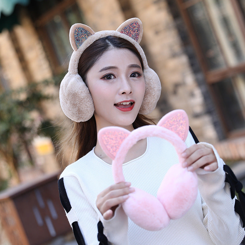 Wholesale Cat Ears Shiny Plush Cute Winter Cold Protection Warm Earmus