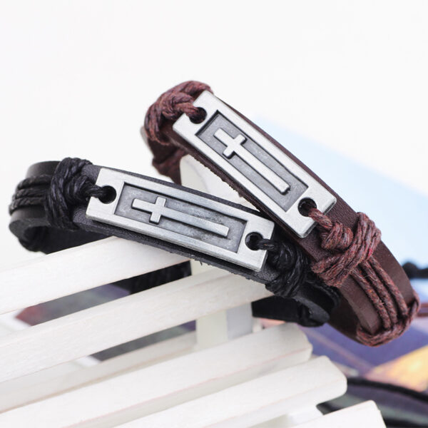 9449458861_1951107721 Wholesale Cowhide Cross Alloy Bracelet