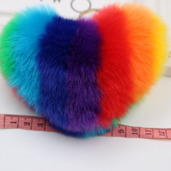 9483468143_1217306215-1 Wholesale Peach Heart Rainbow Imitation Rabbit Fur Keychain