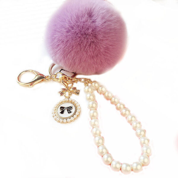 Wholesale Pearl Chain Plush 8cm Fur Ball Keychain