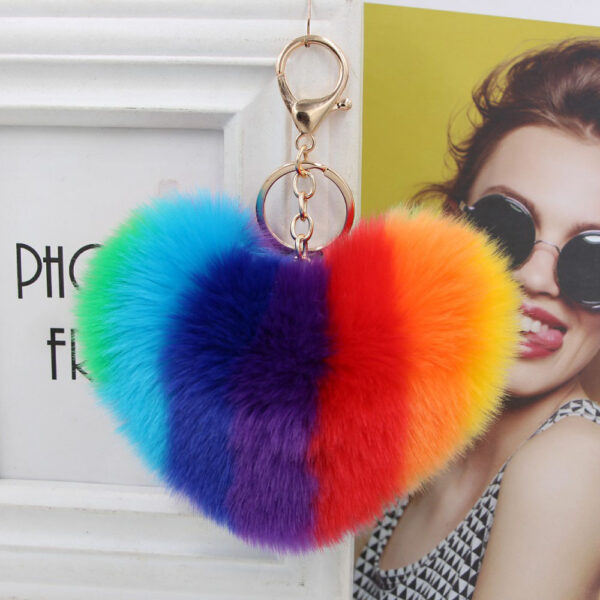 9529151556_1217306215-1 Wholesale Peach Heart Rainbow Imitation Rabbit Fur Keychain
