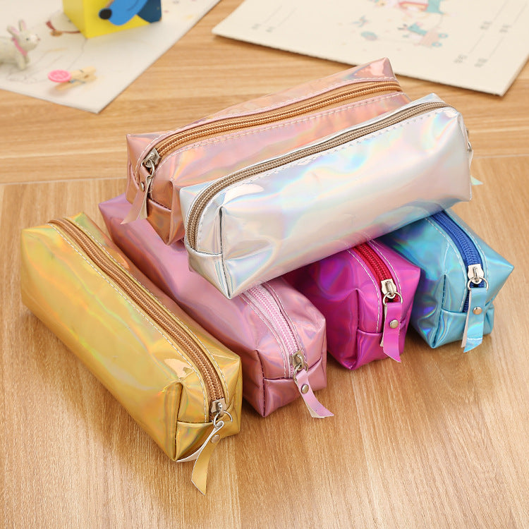 Wholesale Laser Colorful Leather Pen Bags with Large Capacity Pencil Bags