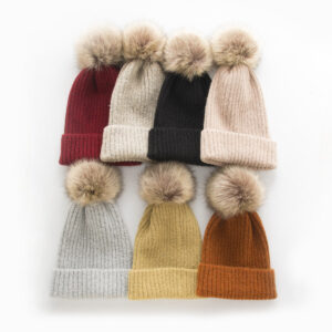 Wholesale Autumn and Winter Warm Knitted Hat Solid Color Fur Ball Hat
