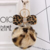 Wholesale 8CM Leopard Print Bow Fur Ball Alloy Keychain