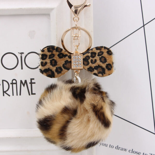 Wholesale 8CM Leopard Print Bow Fur Ball Alloy Keychain