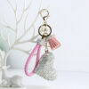 Wholesale Diamond Studded Peach Heart Tassel Leather Keychain