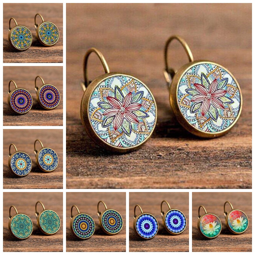 Wholesale European and American New exquisite retro time gemstone mandala pattern earrings earrings AliExpress ebay