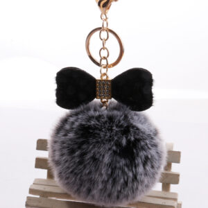 Two-color black fur ball + black leopard print bow / Gold chain Buckle
