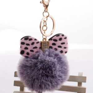 Double color purple fur ball + pink leopard print bow / Gold chain Buckle