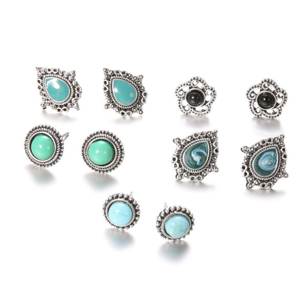 9611409612_1780597061 Wholesale Blue Dazzling Turquoise Gemstones Bohemian Style Stud Earrings