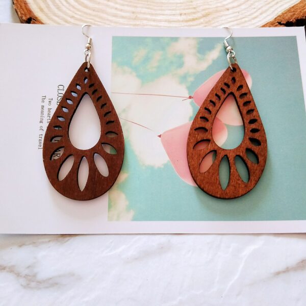 9616439375_125639122 Wholesale Water Drop Shaped Wood Earrings