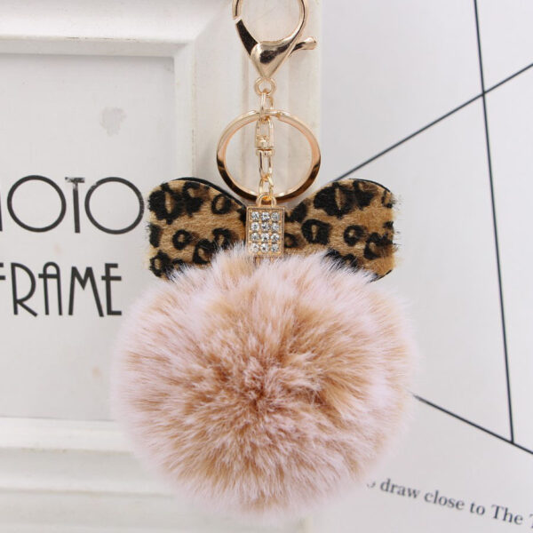 Wholesale 8CM Leopard Print Bow Fur Ball Alloy Keychain