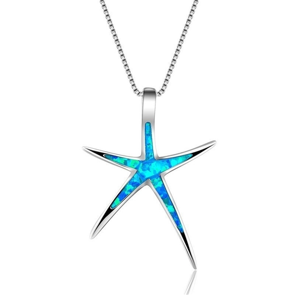 Wholesale Wish Hot Selling Cross-Border Jewelry European and American New Opal Five-inted Star Pendant Necklace Women's Stylish Charm Versatile