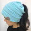 Wholesale Autumn and Winter Label Knitted Ponytail Beanie