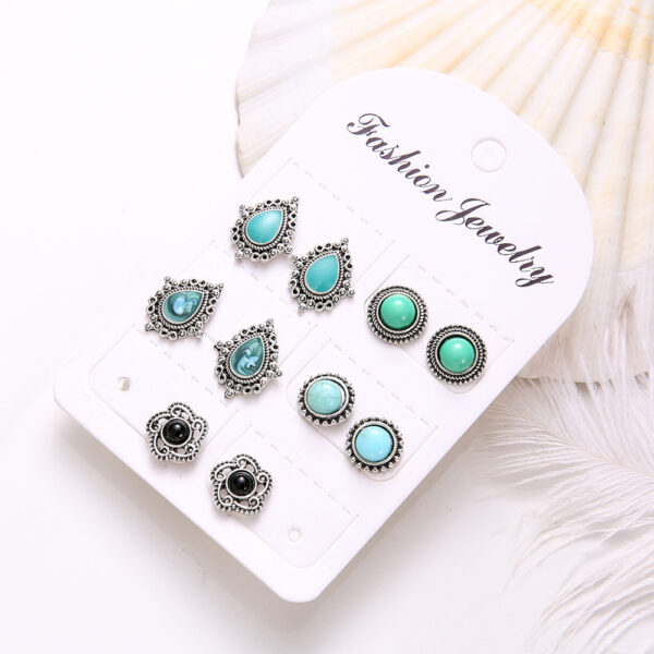 9637063074_1780597061 Wholesale Blue Dazzling Turquoise Gemstones Bohemian Style Stud Earrings