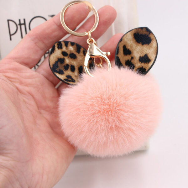 Wholesale Leopard Print Ear Fur Ball Keychain Plush