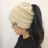 Wholesale Autumn and Winter Label Knitted Ponytail Beanie
